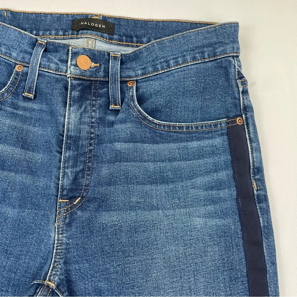 Halogen Jeans Straight Crop Womens Size 30x23” Frayed Ankle Embroidered Denim - Picture 7 of 14
